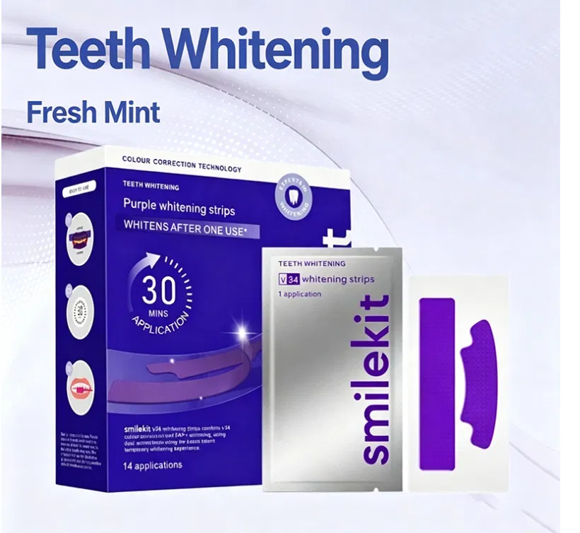 SmileKit V34 Purple Whitening Strips - Fresh Mint 14 applications